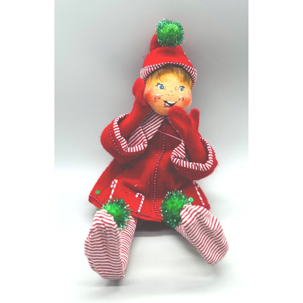 Annalee Candy Cane Elf Red 14 Inch Christmas Doll 739106 2006 Shelf Sitter